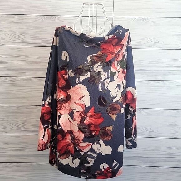 Million bullpup pullover sweater - grey & pink floral print Women's Size M - Picture 1 of 11